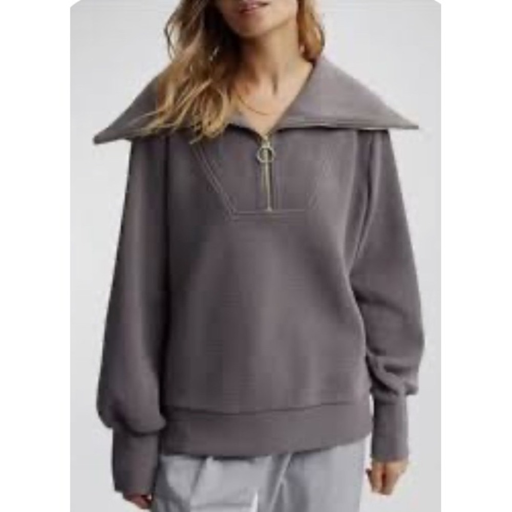Varley Vine Half Zip Pullover Ottoman Ribbed Sweatshirt Taupe‎ Grey